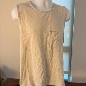 Zara Sleeveless Shirt Men’s Medium Beige Cutoff Tank Pocket Tee